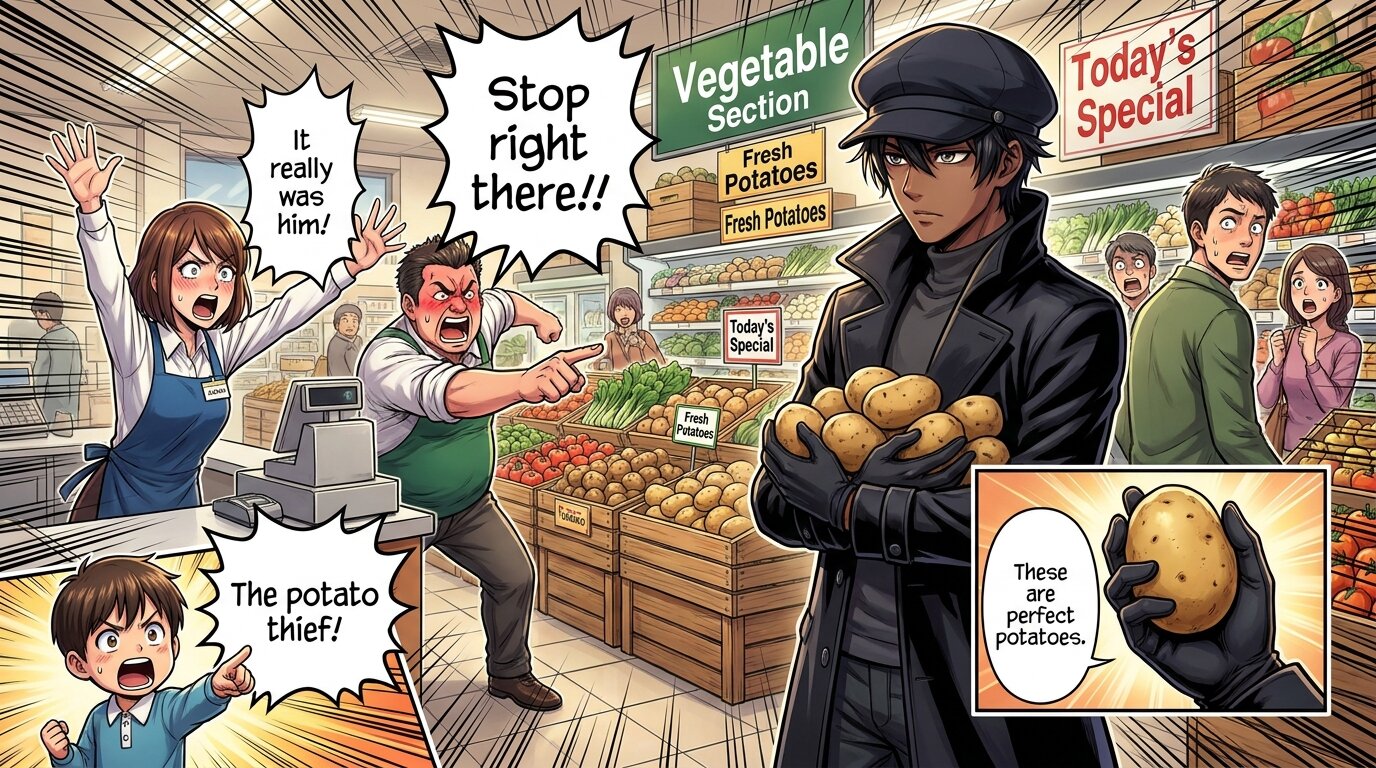 The potato thief is discovered inside the supermarket